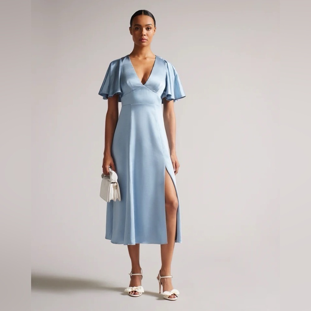New! Ted Baker London Immie Satin Midi Dress Light Blue 45626